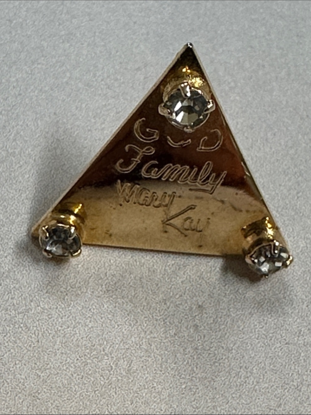 Mary Kay Gold Triangle Brooch with Clear Stones